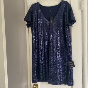 Navy Sequin Shift Dress